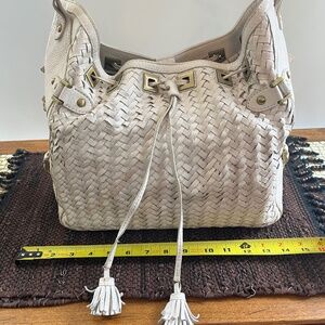 Cole Haan White Leather Basket Weave Purse